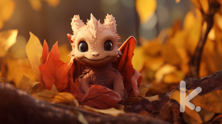 Autumn Leaf Dragon Adventure: Cinematic photo new born baby dragon, cute, adorable, outside in the fall. Autumn colors
